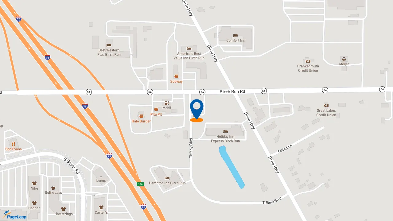 https://pageleap.com map showing location of KFC in Birch Run.