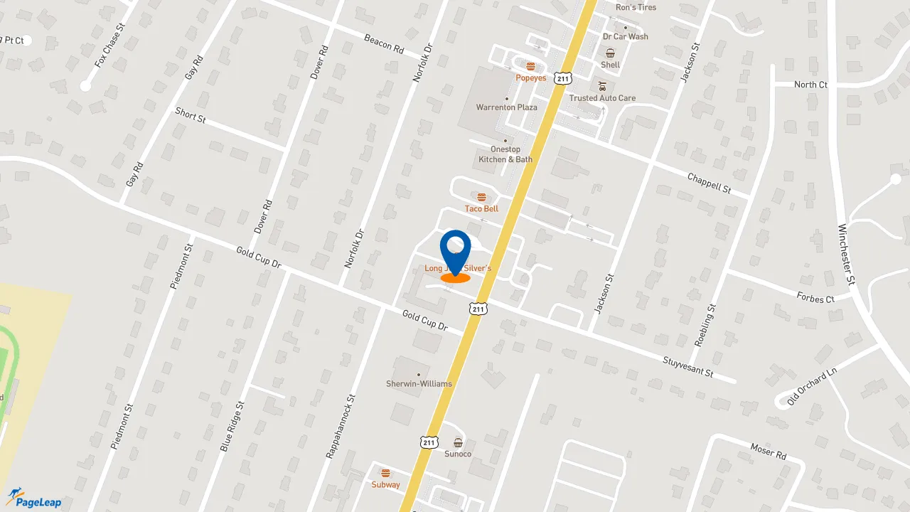 https://pageleap.com map showing location of KFC in Warrenton.