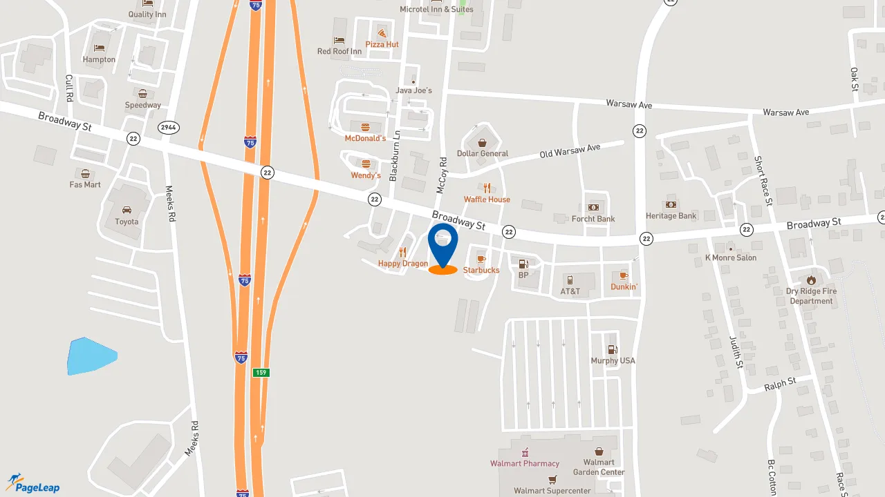 https://pageleap.com map showing location of KFC in Dry Ridge.