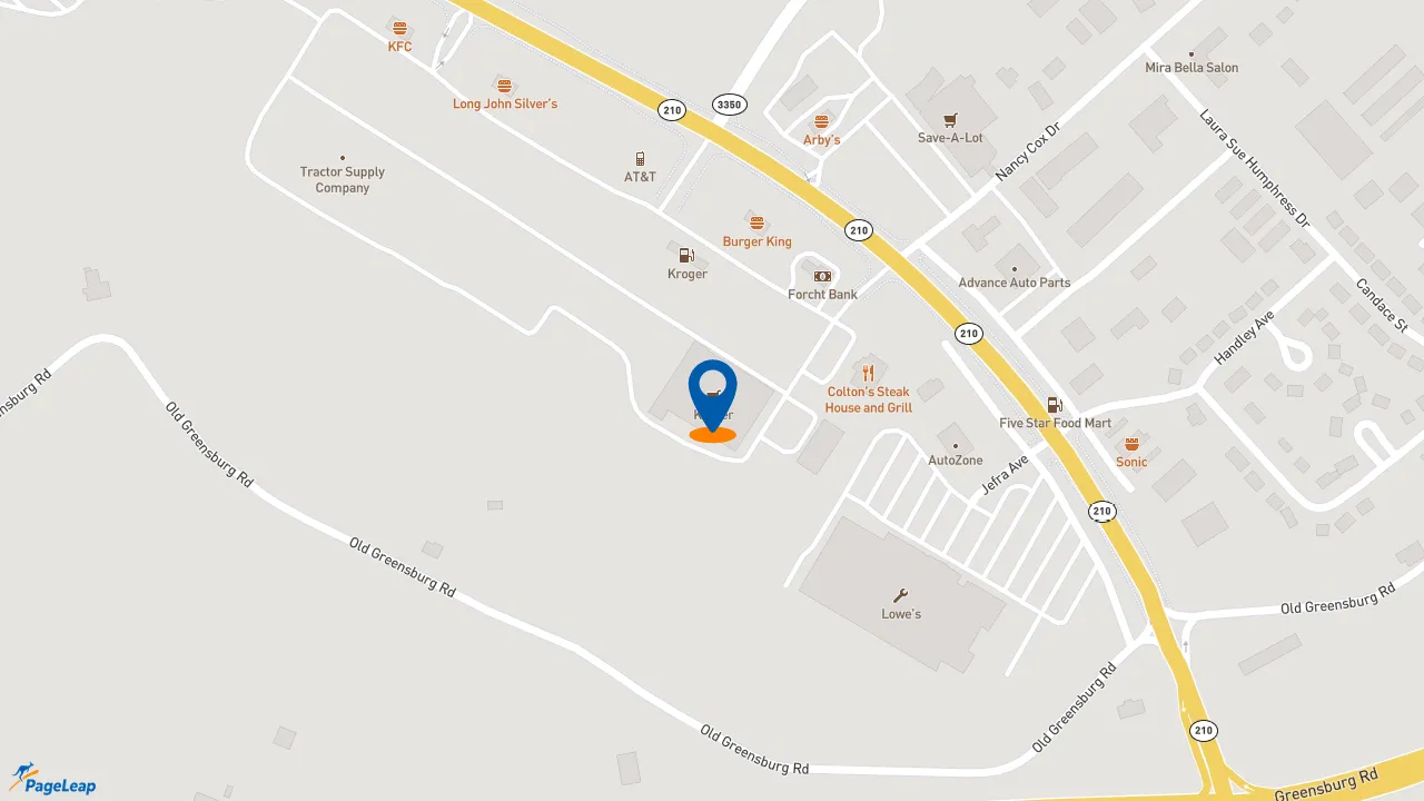 https://pageleap.com map showing location of KFC in Campbellsville.