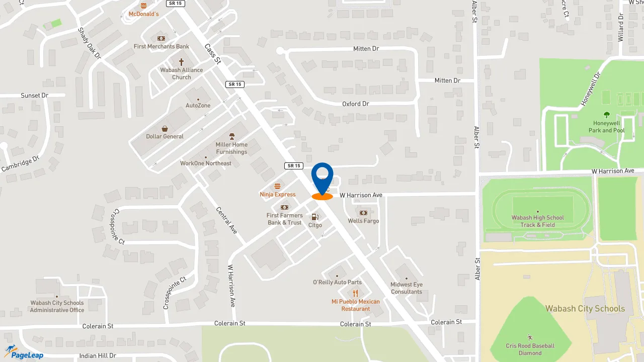 https://pageleap.com map showing location of KFC in Wabash.