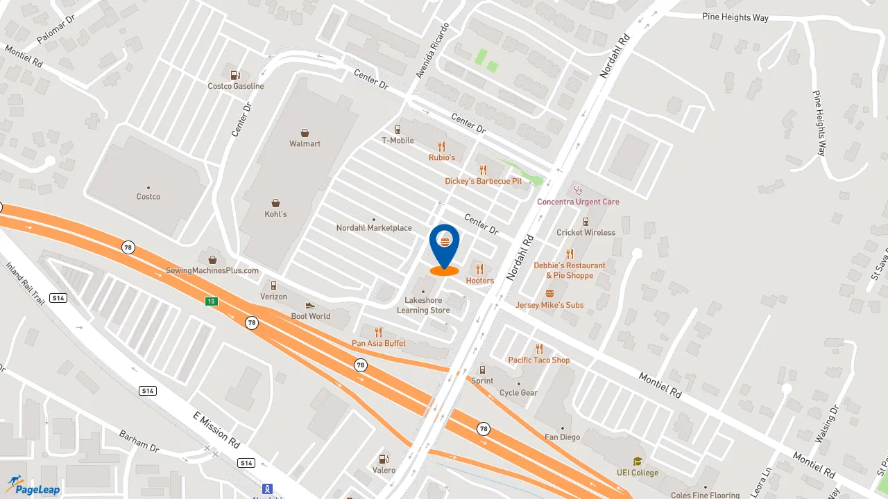 https://pageleap.com map showing location of KFC in San Marcos.