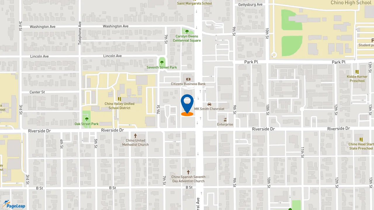 https://pageleap.com map showing location of KFC in Chino.