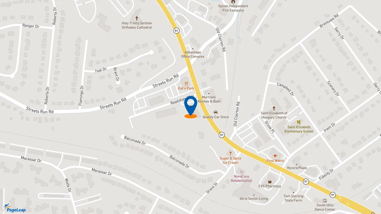 https://pageleap.com map showing location of KFC in Pittsburgh.