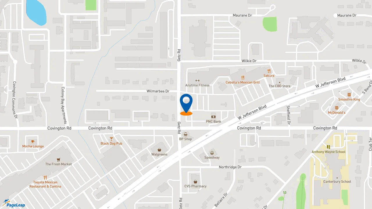 https://pageleap.com map showing location of KFC in Fort Wayne.