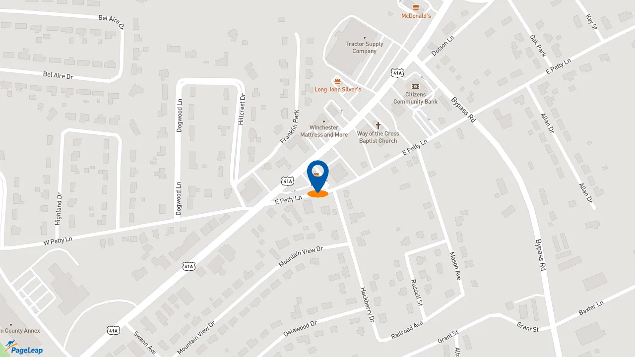 https://pageleap.com map showing location of KFC in Winchester.