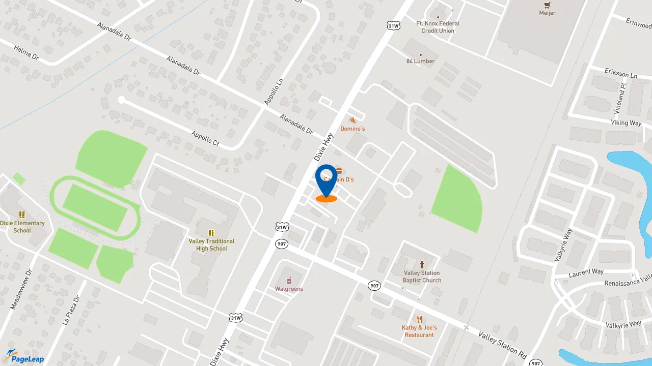 https://pageleap.com map showing location of KFC in Louisville.