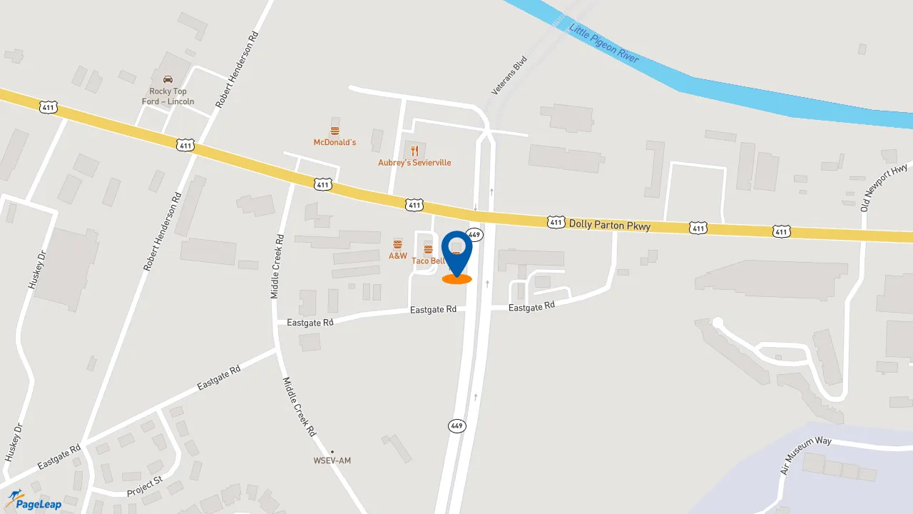 https://pageleap.com map showing location of KFC in Sevierville.