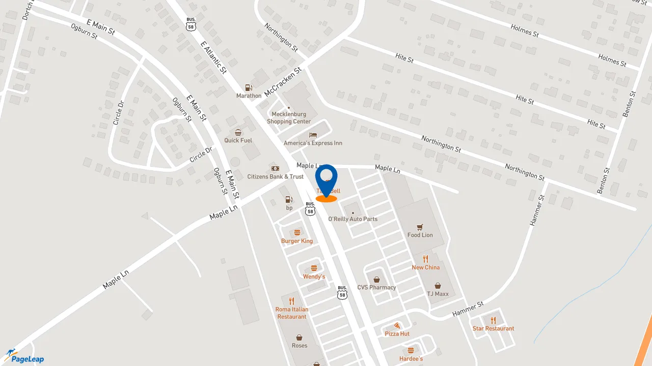 https://pageleap.com map showing location of KFC in South Hill.