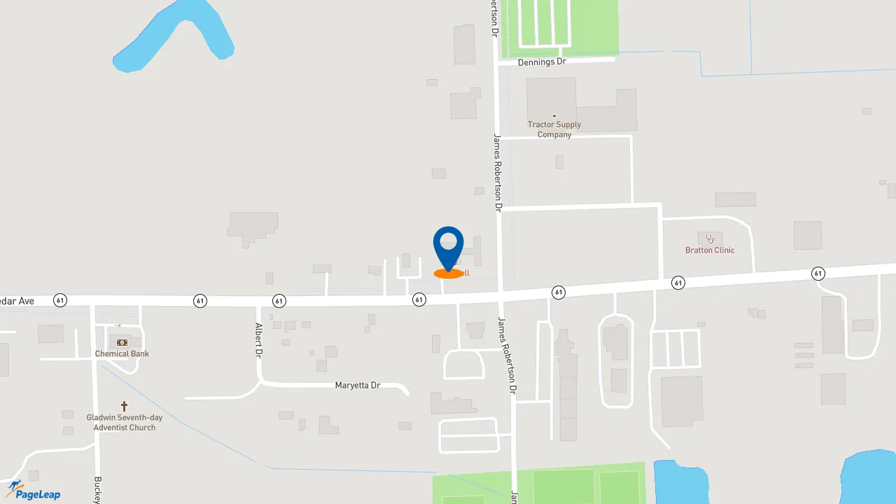https://pageleap.com map showing location of KFC in Gladwin.