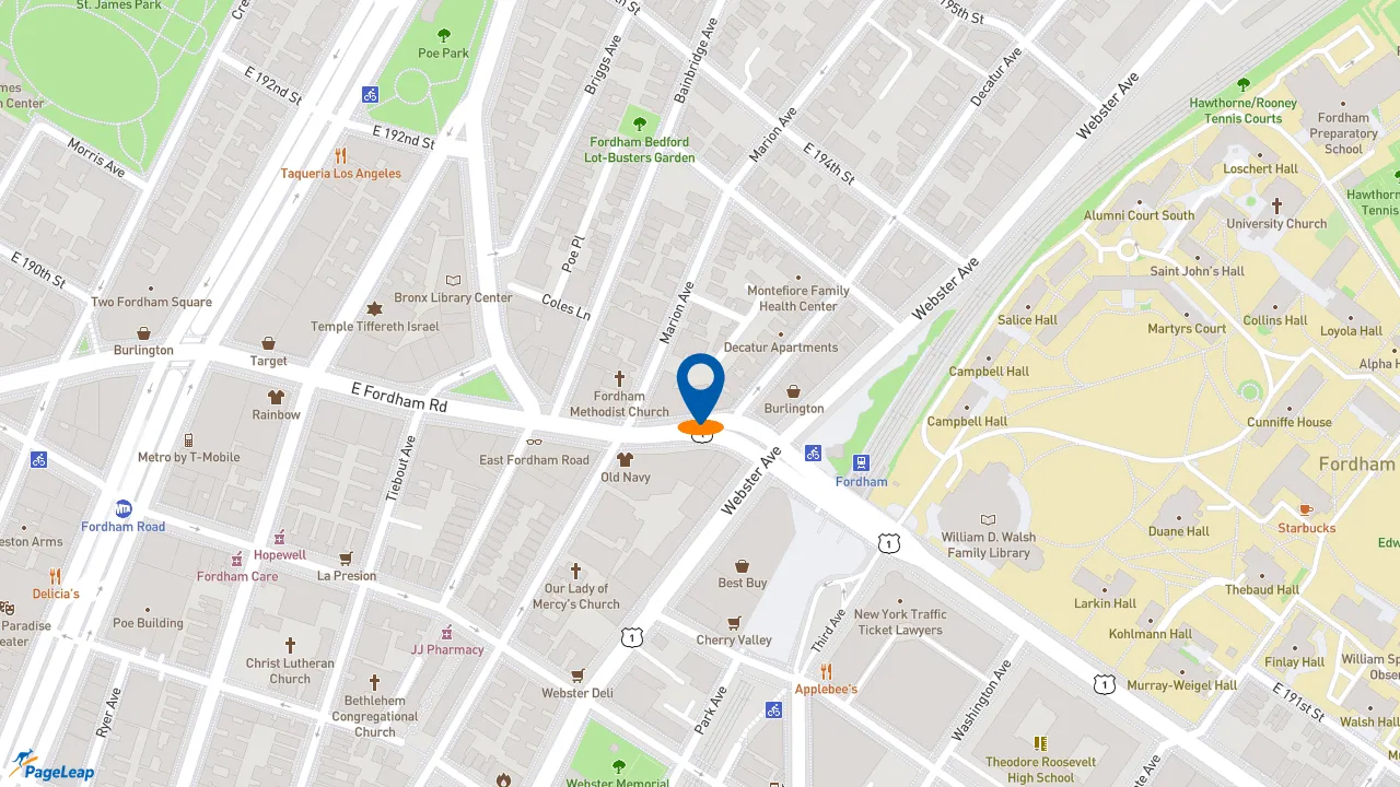 https://pageleap.com map showing location of KFC in Bronx.