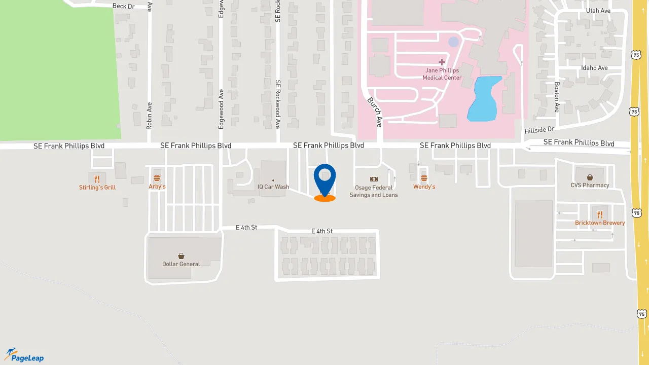 https://pageleap.com map showing location of KFC in Bartlesville.