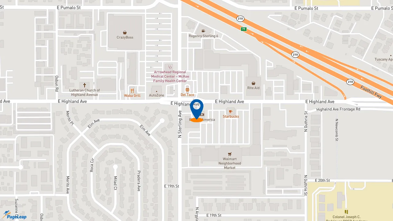 https://pageleap.com map showing location of KFC in San Bernardino.