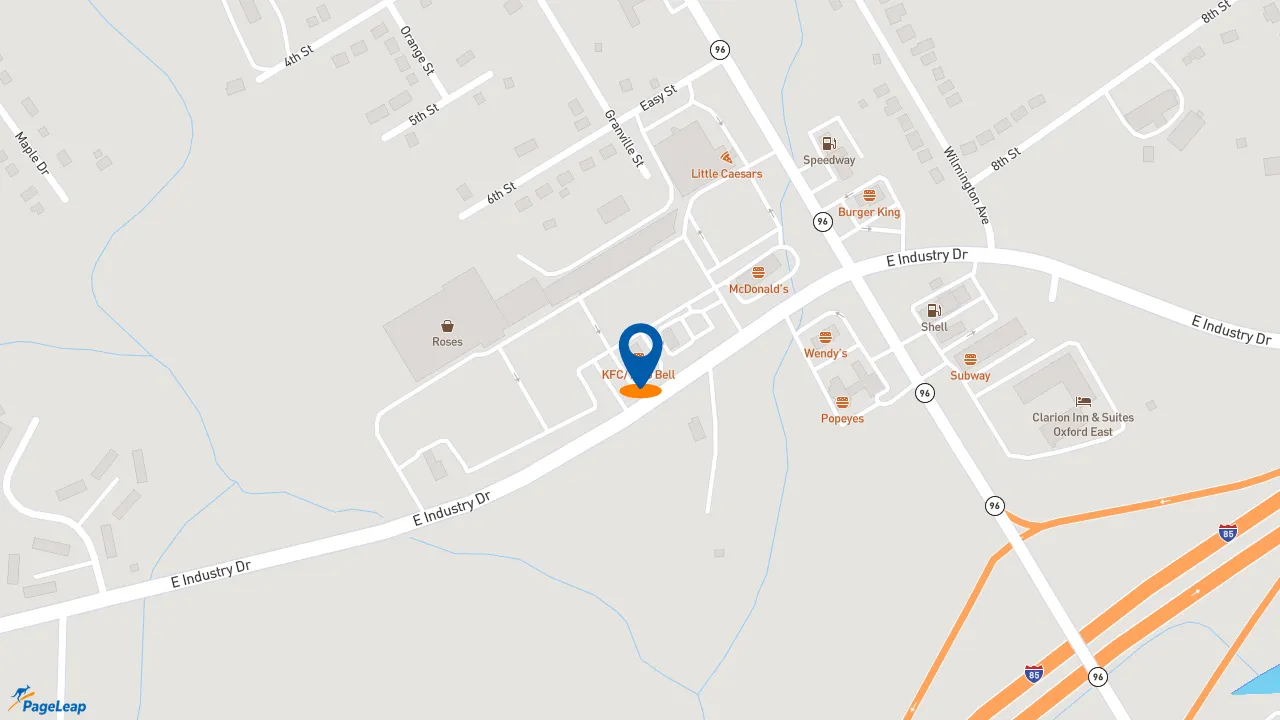 https://pageleap.com map showing location of KFC in Oxford.