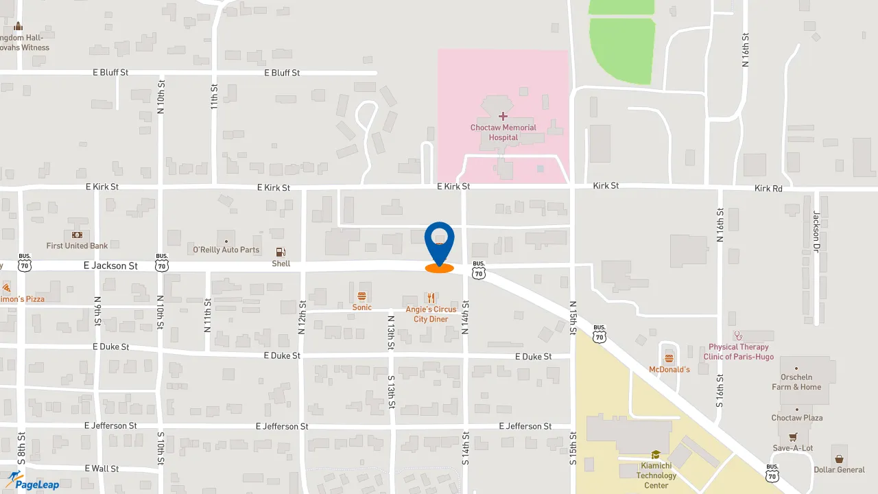 https://pageleap.com map showing location of KFC in Hugo.