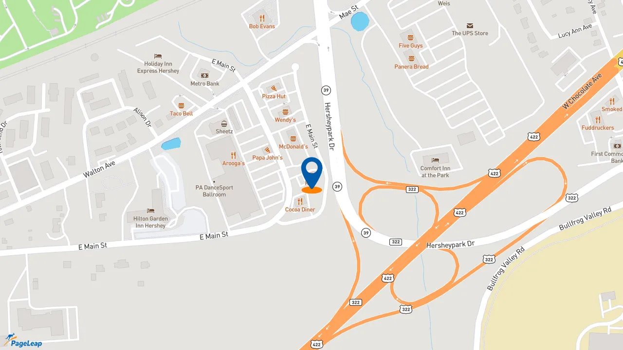 https://pageleap.com map showing location of KFC in Hummelstown.