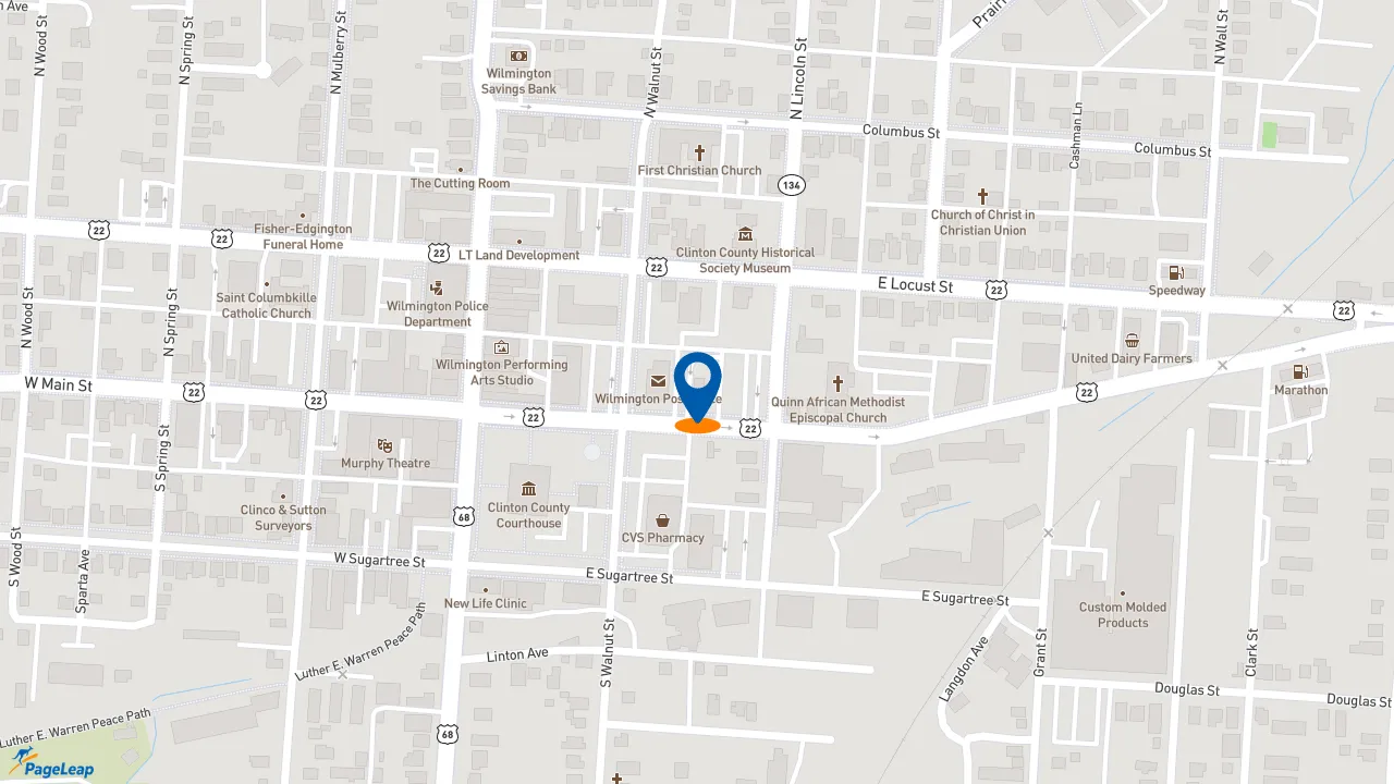 https://pageleap.com map showing location of KFC in Wilmington.