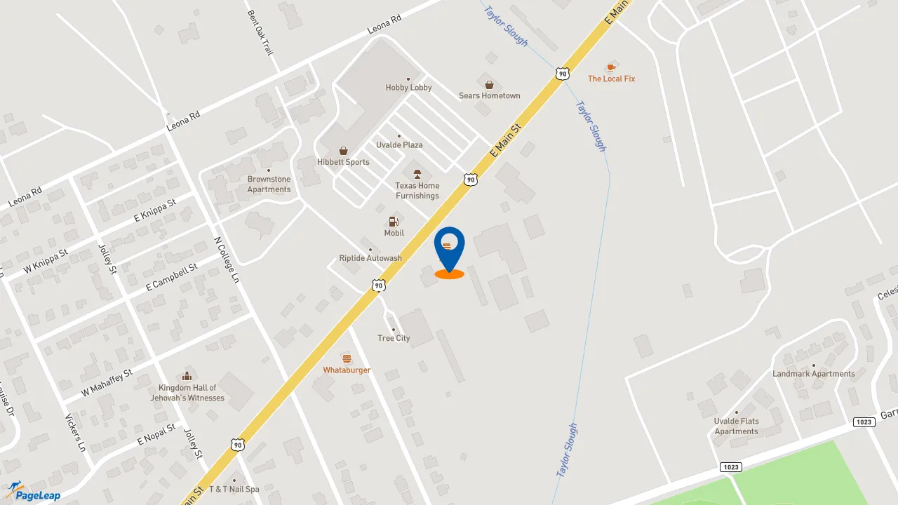 https://pageleap.com map showing location of KFC in Uvalde.