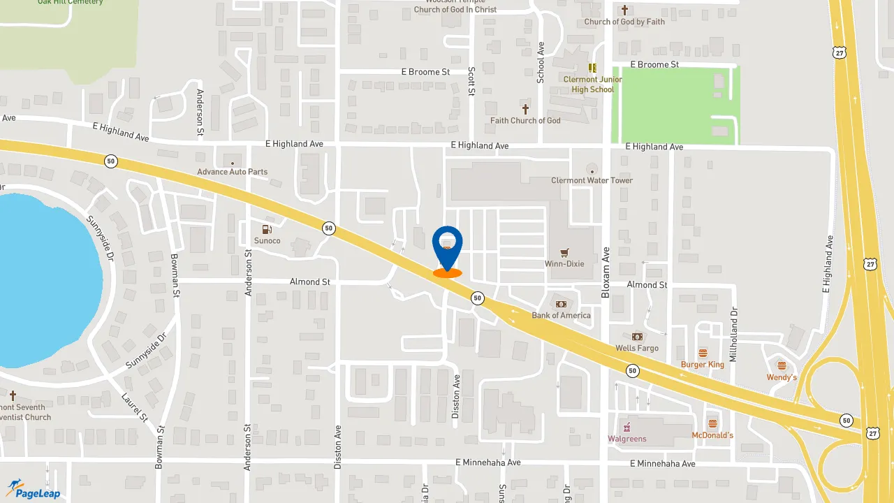 https://pageleap.com map showing location of KFC in Clermont.