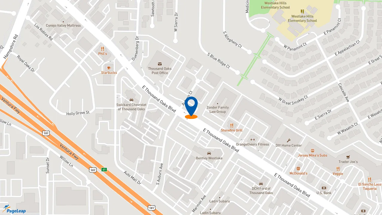 https://pageleap.com map showing location of KFC in Thousand Oaks.
