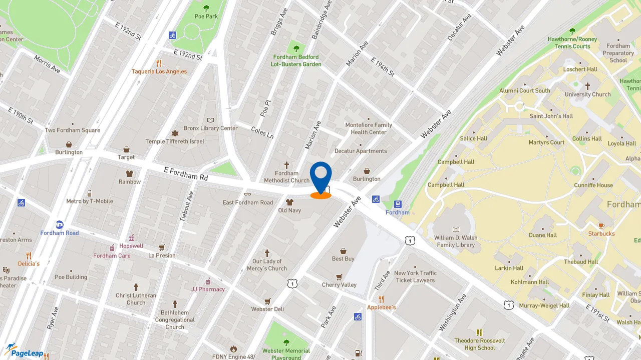 https://pageleap.com map showing location of KFC in Bronx.