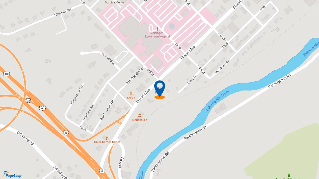 https://pageleap.com map showing location of KFC in Lewistown.
