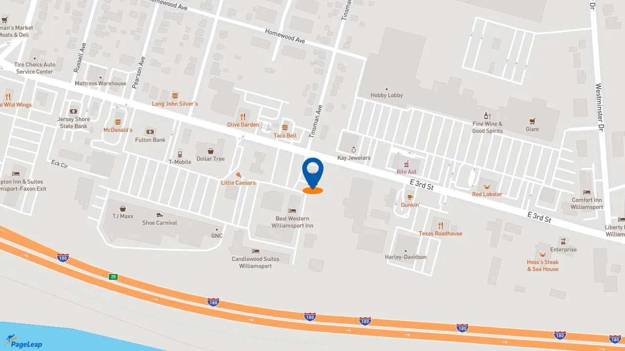 https://pageleap.com map showing location of KFC in Williamsport.