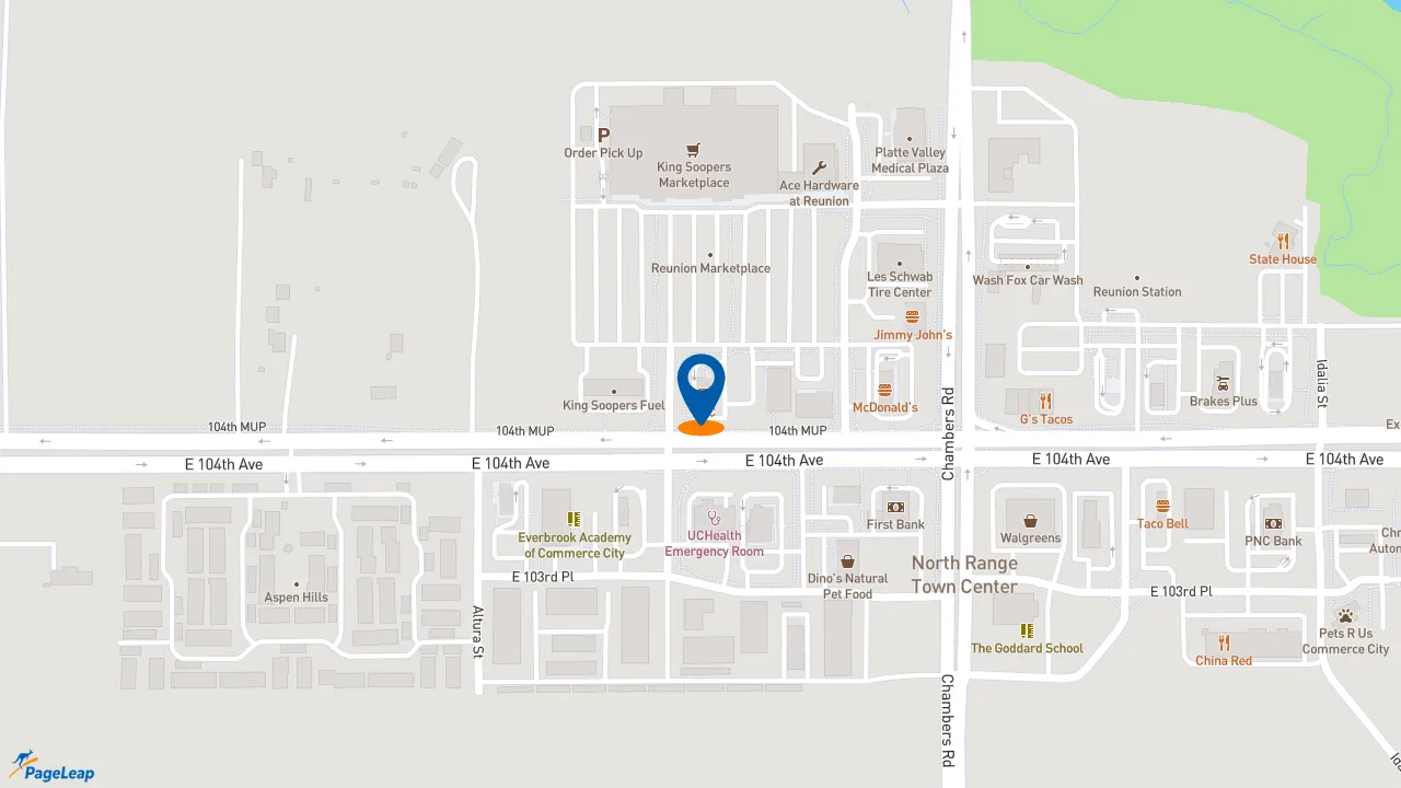 https://pageleap.com map showing location of KFC in Commerce City.