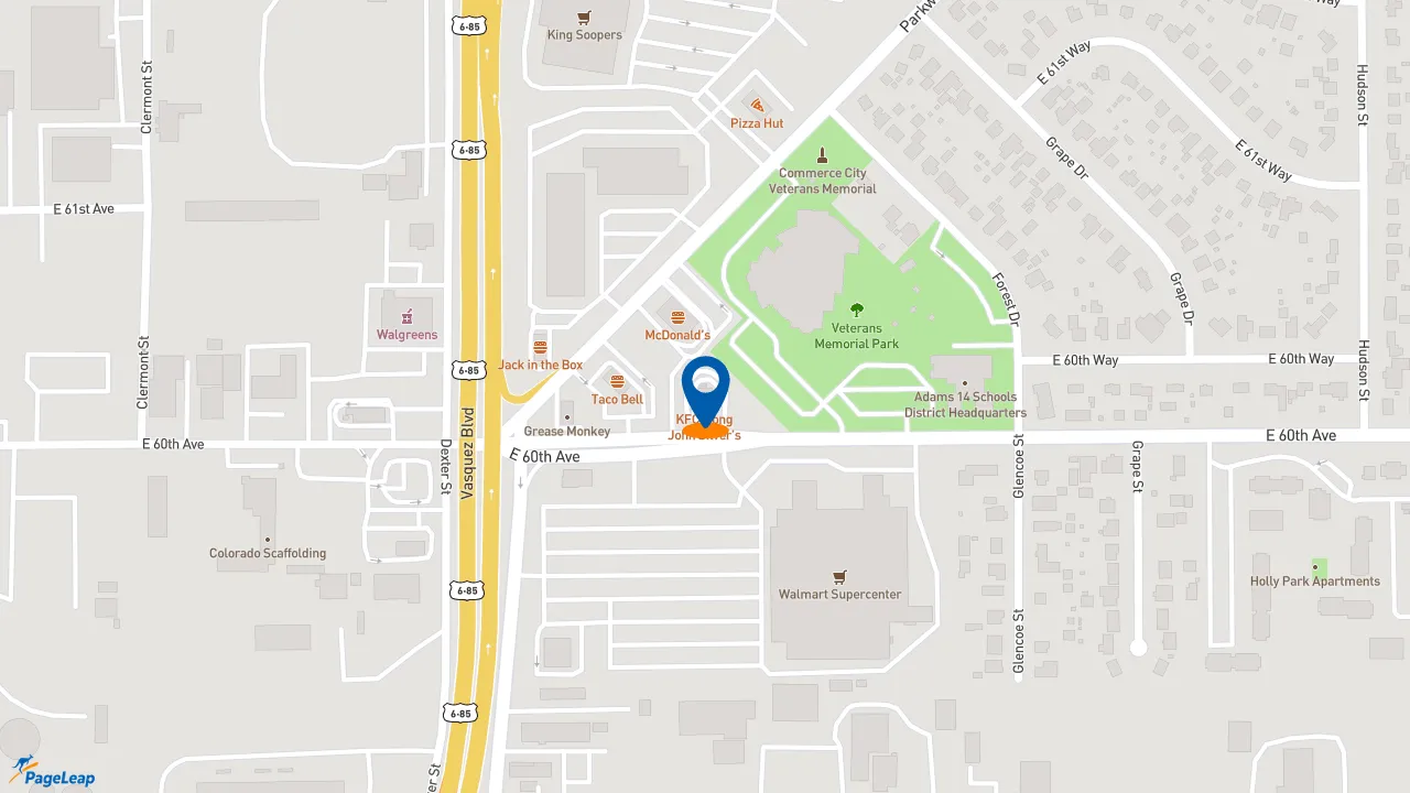 https://pageleap.com map showing location of KFC in Commerce City.