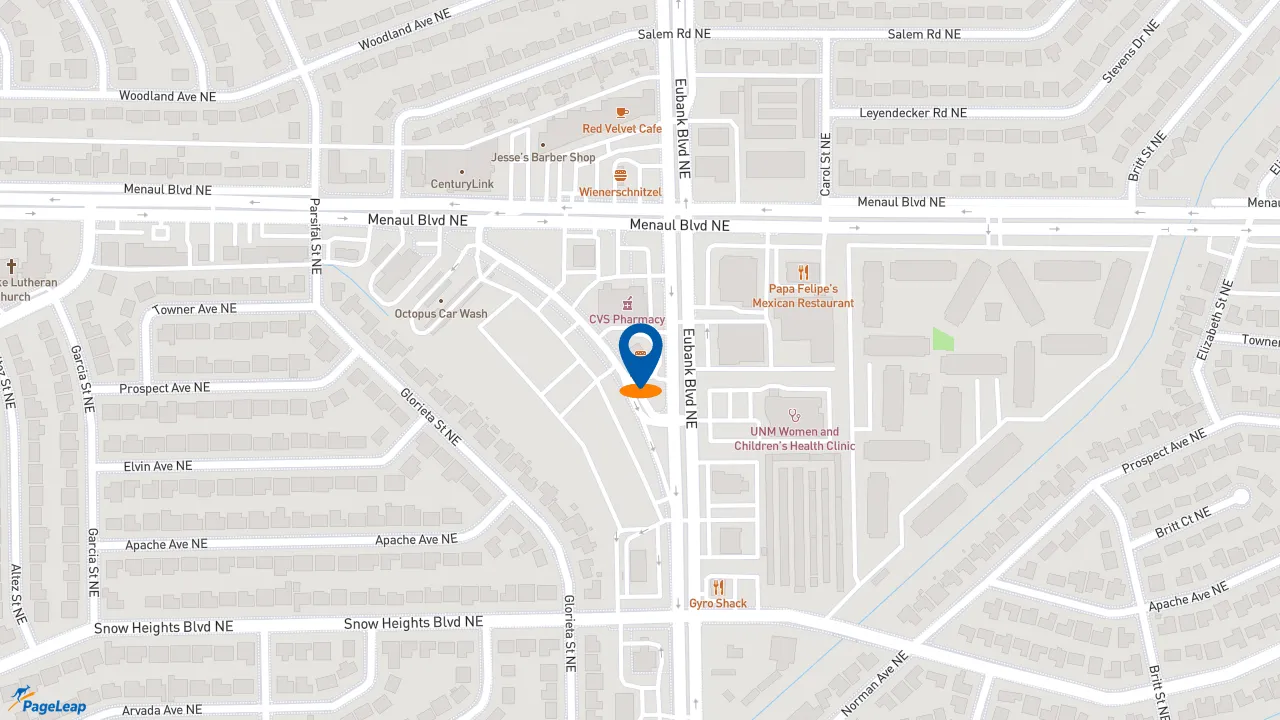 https://pageleap.com map showing location of KFC in Albuquerque.