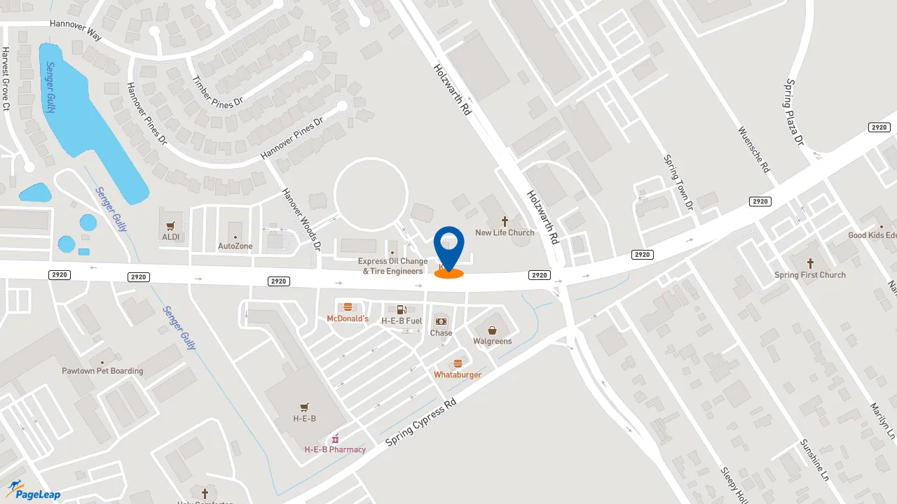 https://pageleap.com map showing location of KFC in Spring.