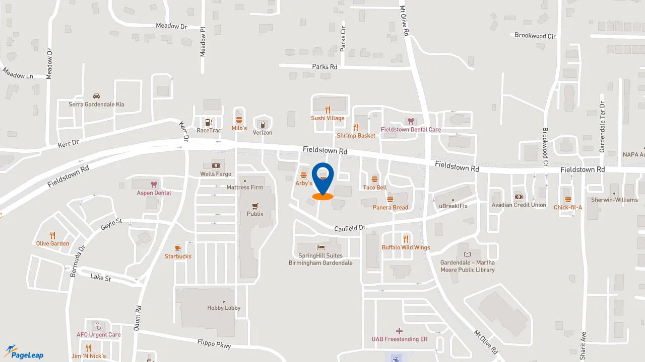 https://pageleap.com map showing location of KFC in Gardendale.