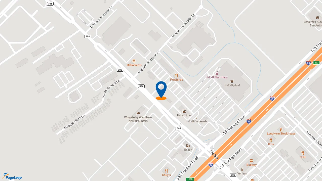 https://pageleap.com map showing location of KFC in New Braunfels.