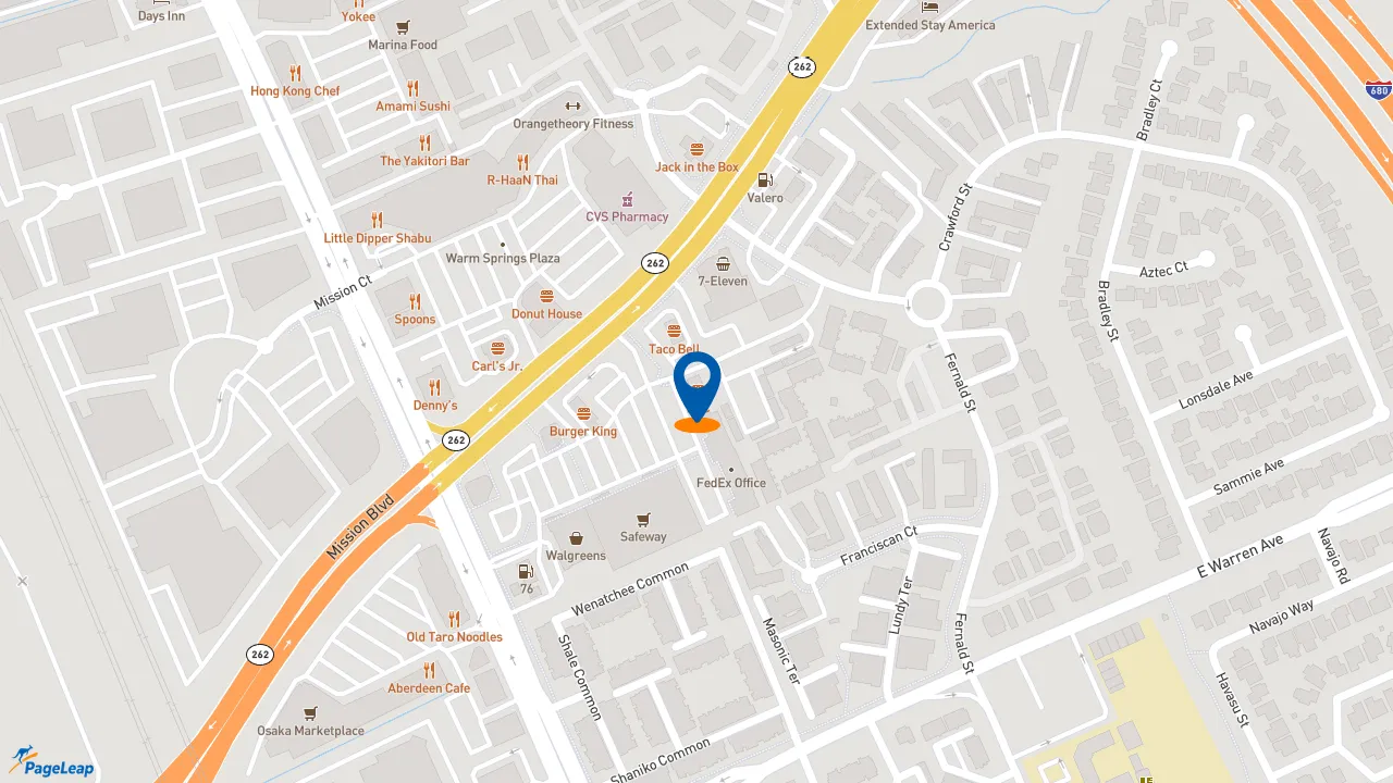 PageLeap.com map showing location of KFC in Fremont.