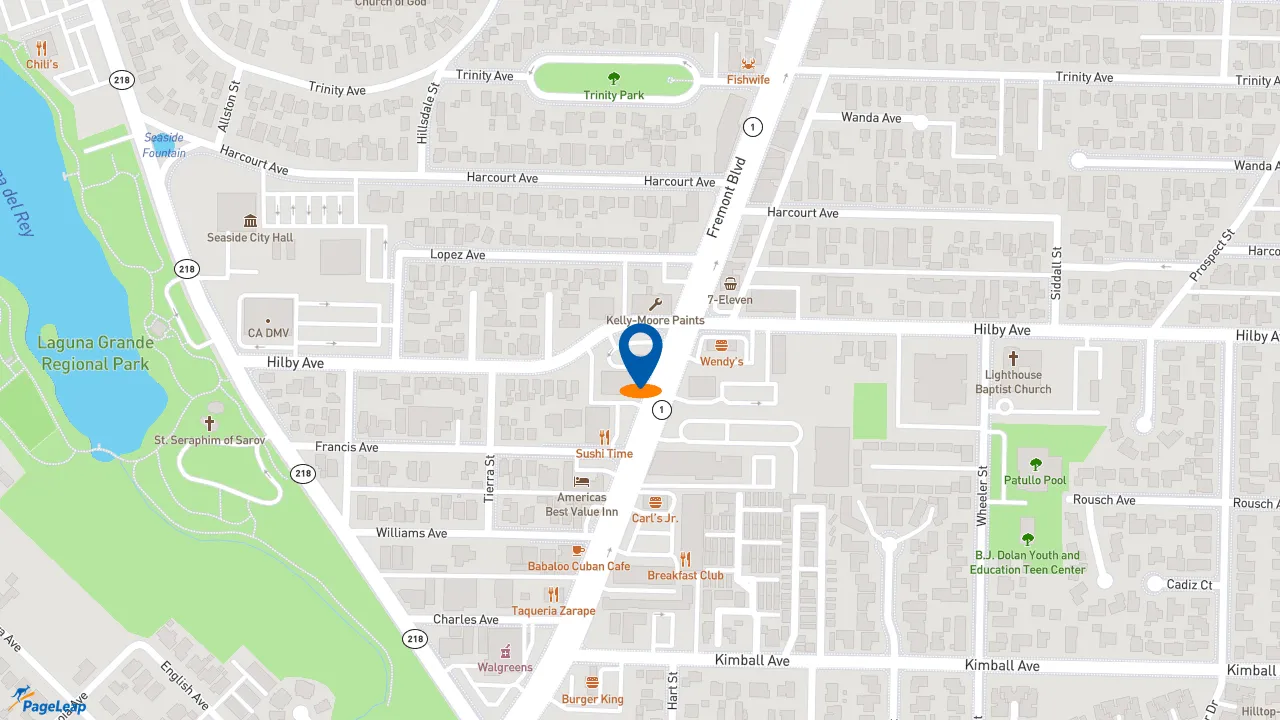 https://pageleap.com map showing location of KFC in Seaside.