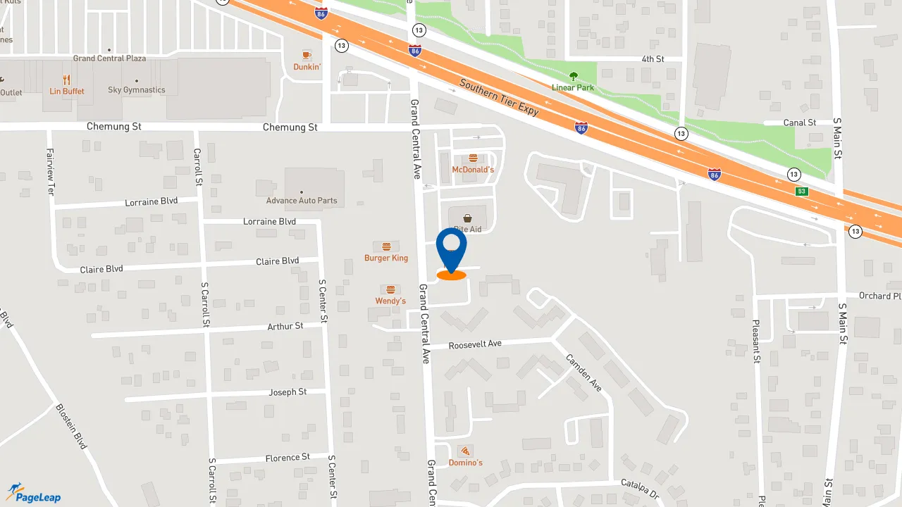 https://pageleap.com map showing location of KFC in Horseheads.