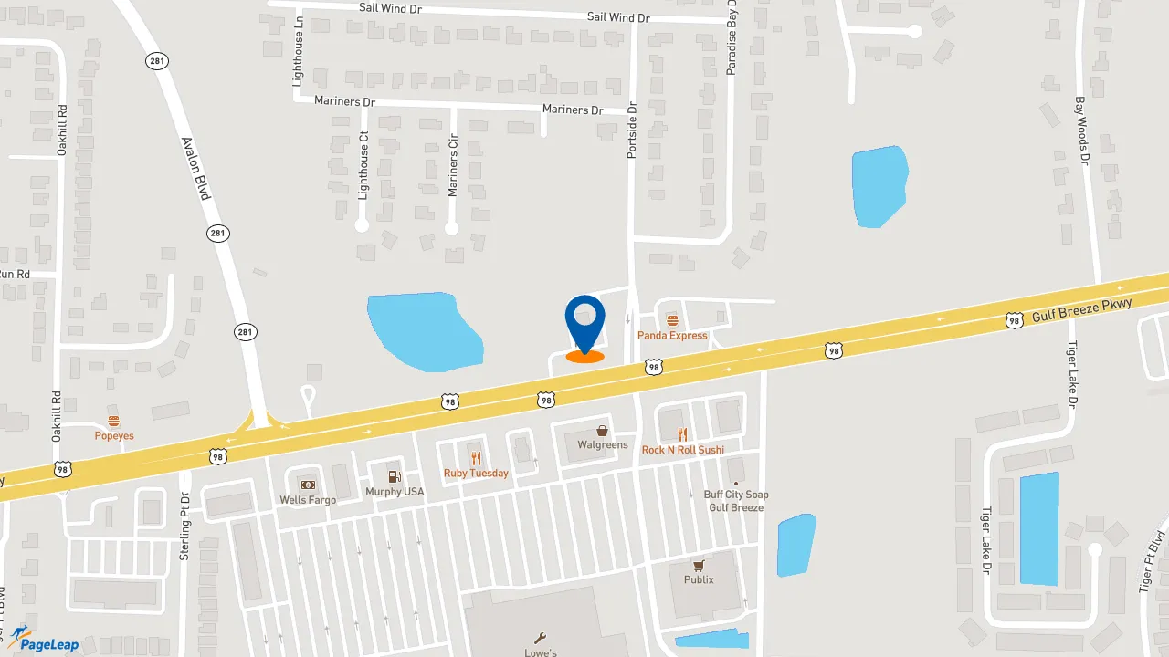 https://pageleap.com map showing location of KFC in Gulf Breeze.