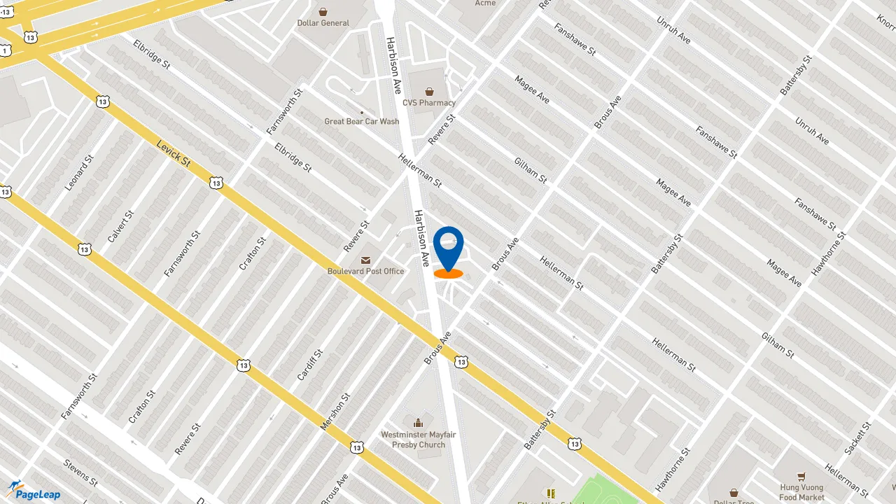 https://pageleap.com map showing location of KFC in Philadelphia.