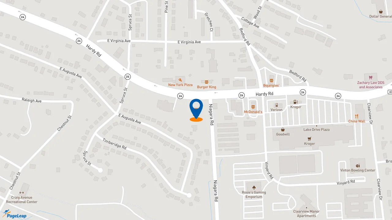 https://pageleap.com map showing location of KFC in Vinton.