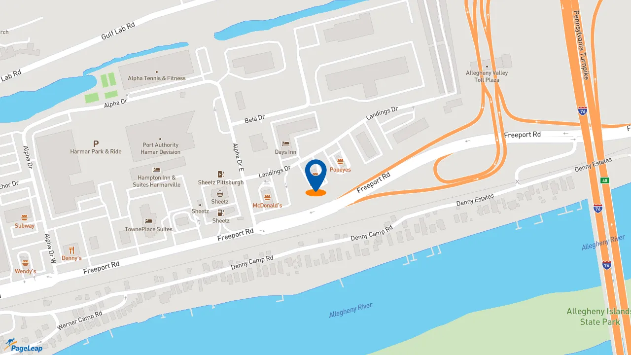 https://pageleap.com map showing location of KFC in Fox Chapel.