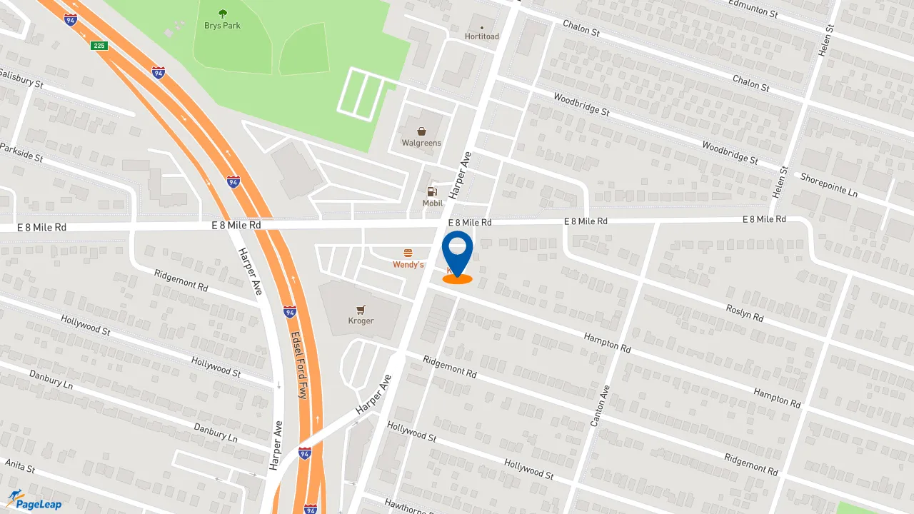 https://pageleap.com map showing location of KFC in Harper Woods.