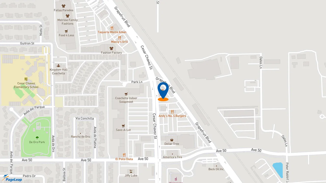 https://pageleap.com map showing location of KFC in Coachella.