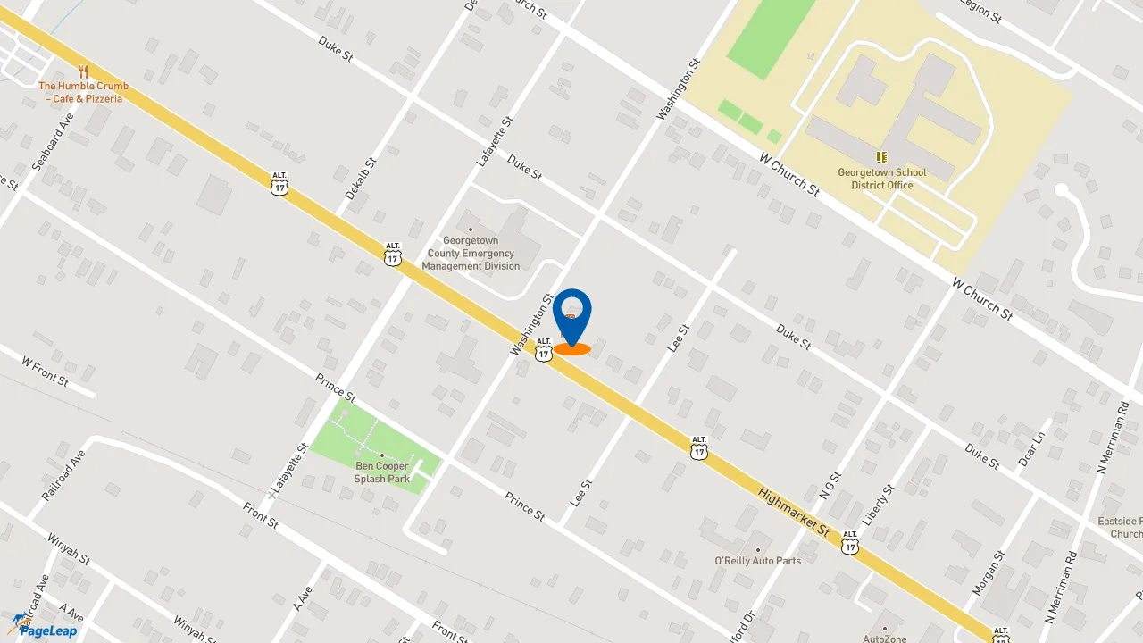 https://pageleap.com map showing location of KFC in Georgetown.
