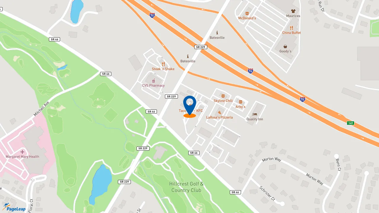 https://pageleap.com map showing location of KFC in Batesville.