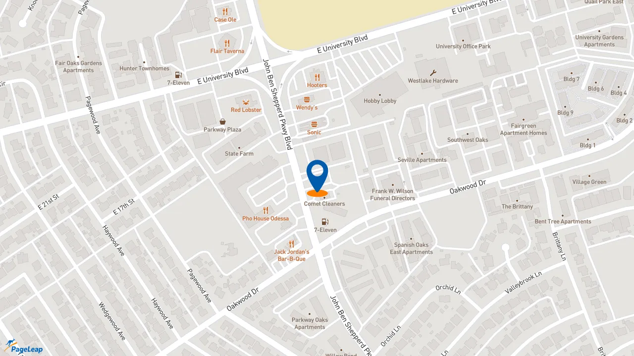 https://pageleap.com map showing location of KFC in Odessa.