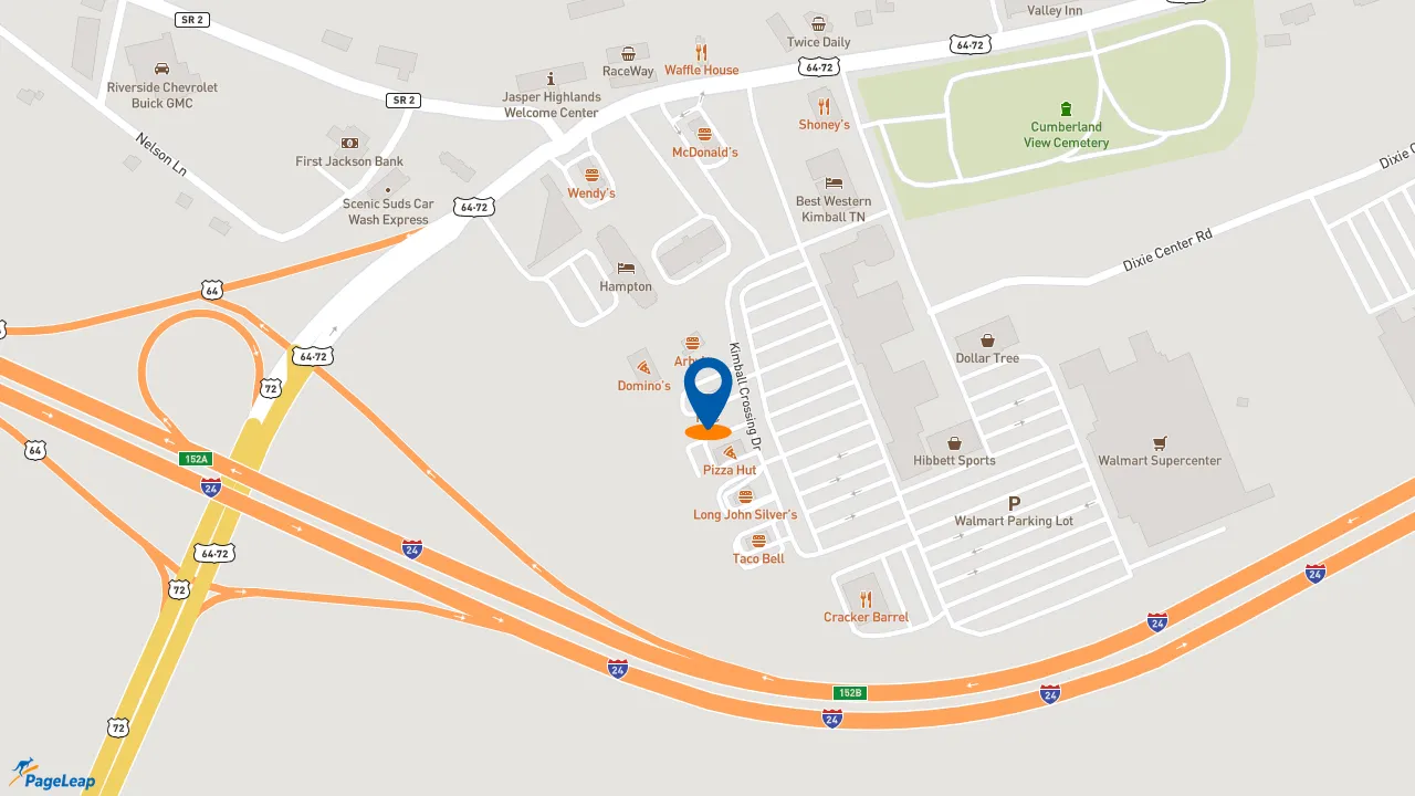 https://pageleap.com map showing location of KFC in Kimball.