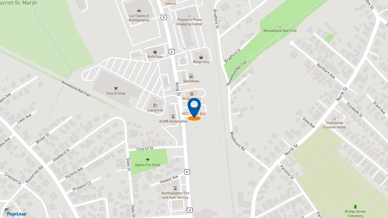 https://pageleap.com map showing location of KFC in Northampton.