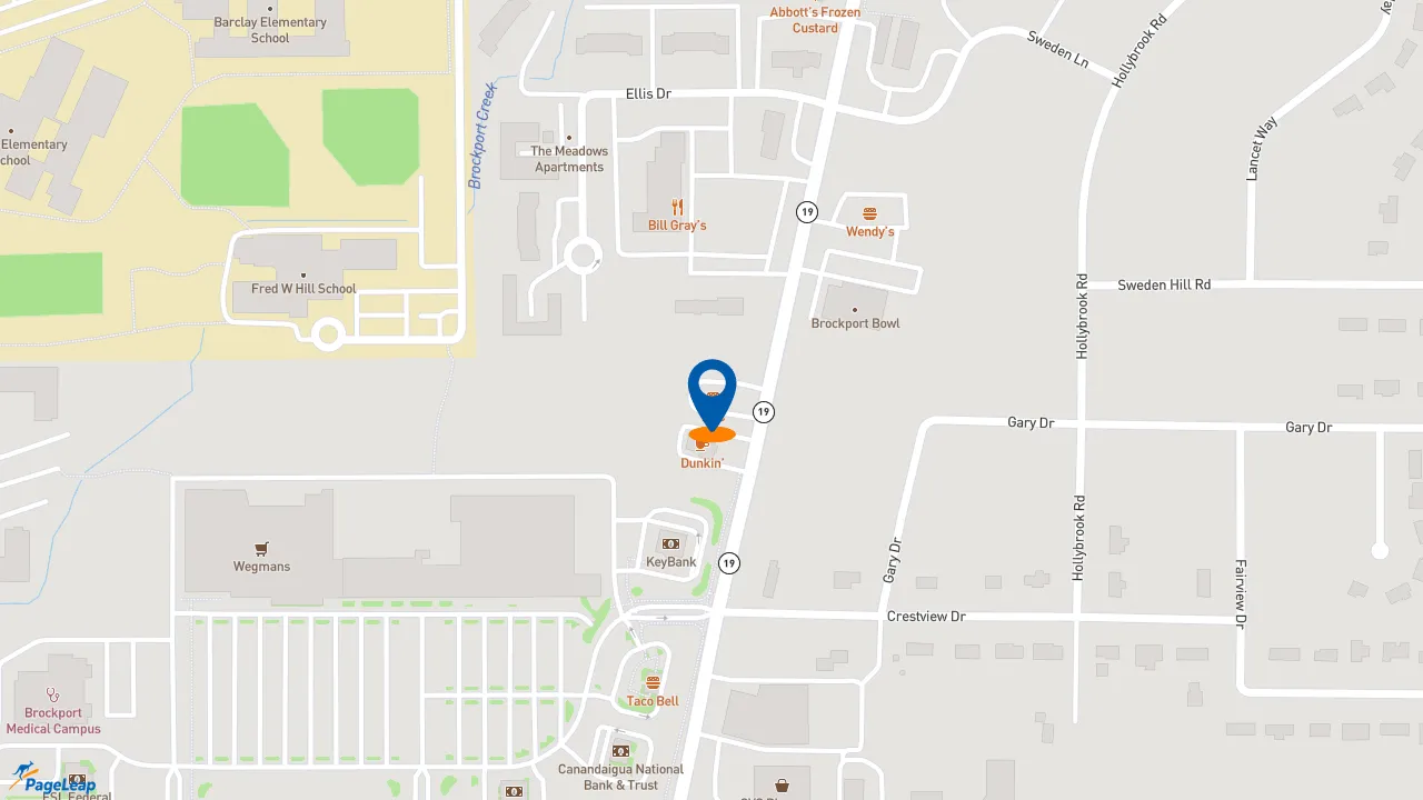 https://pageleap.com map showing location of KFC in Brockport.