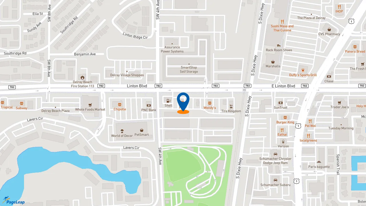 https://pageleap.com map showing location of KFC in Delray Beach.