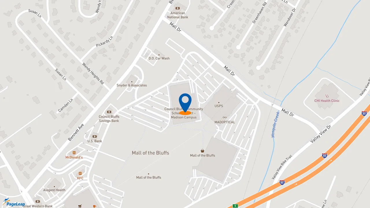 https://pageleap.com map showing location of KFC in Council Bluffs.